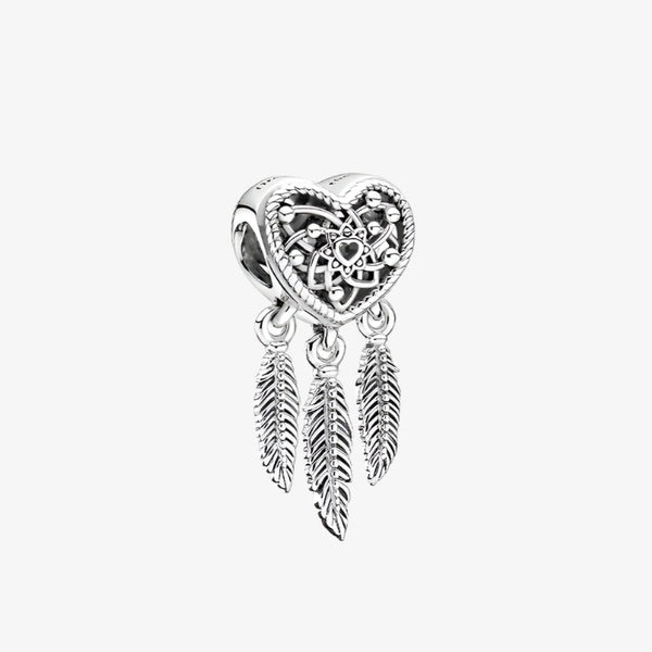 Openwork Heart & Feather Trio Dream Catcher Charm