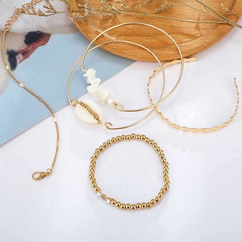 5pcs/sets Gold Beaded Bracelets White Natural Stone - jewel nook