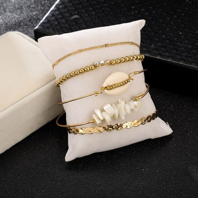 5pcs/sets Gold Beaded Bracelets White Natural Stone - jewel nook