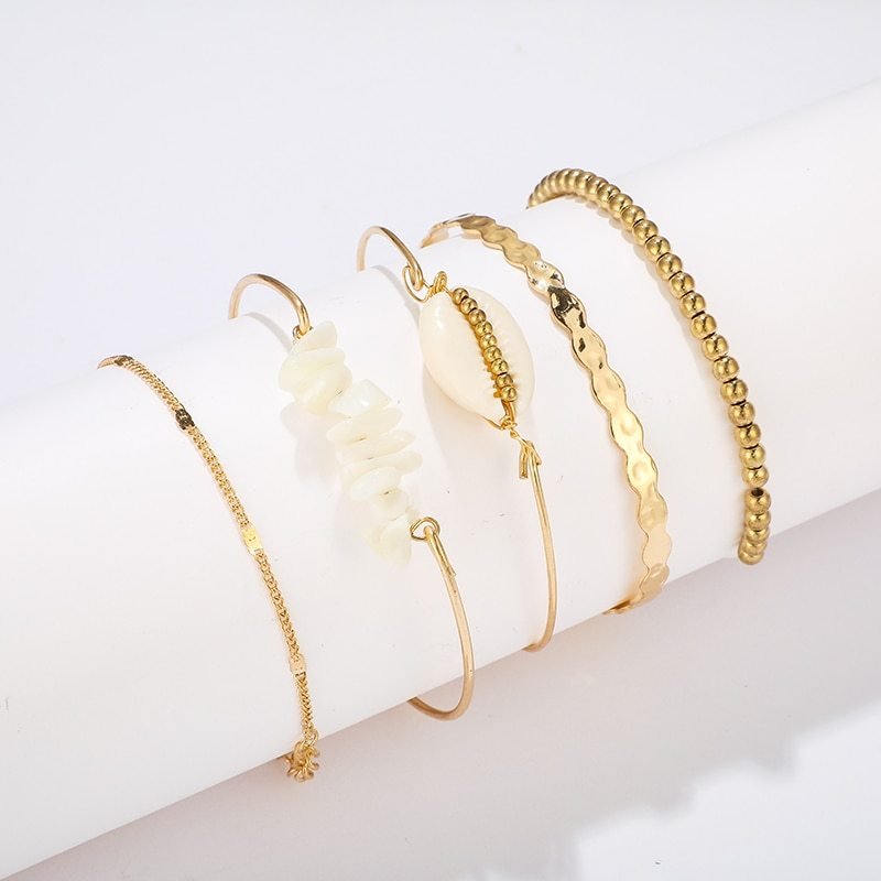 5pcs/sets Gold Beaded Bracelets White Natural Stone - jewel nook