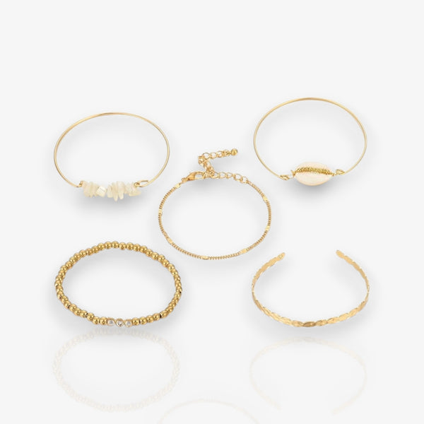 5pcs/sets Gold Beaded Bracelets White Natural Stone - jewel nook