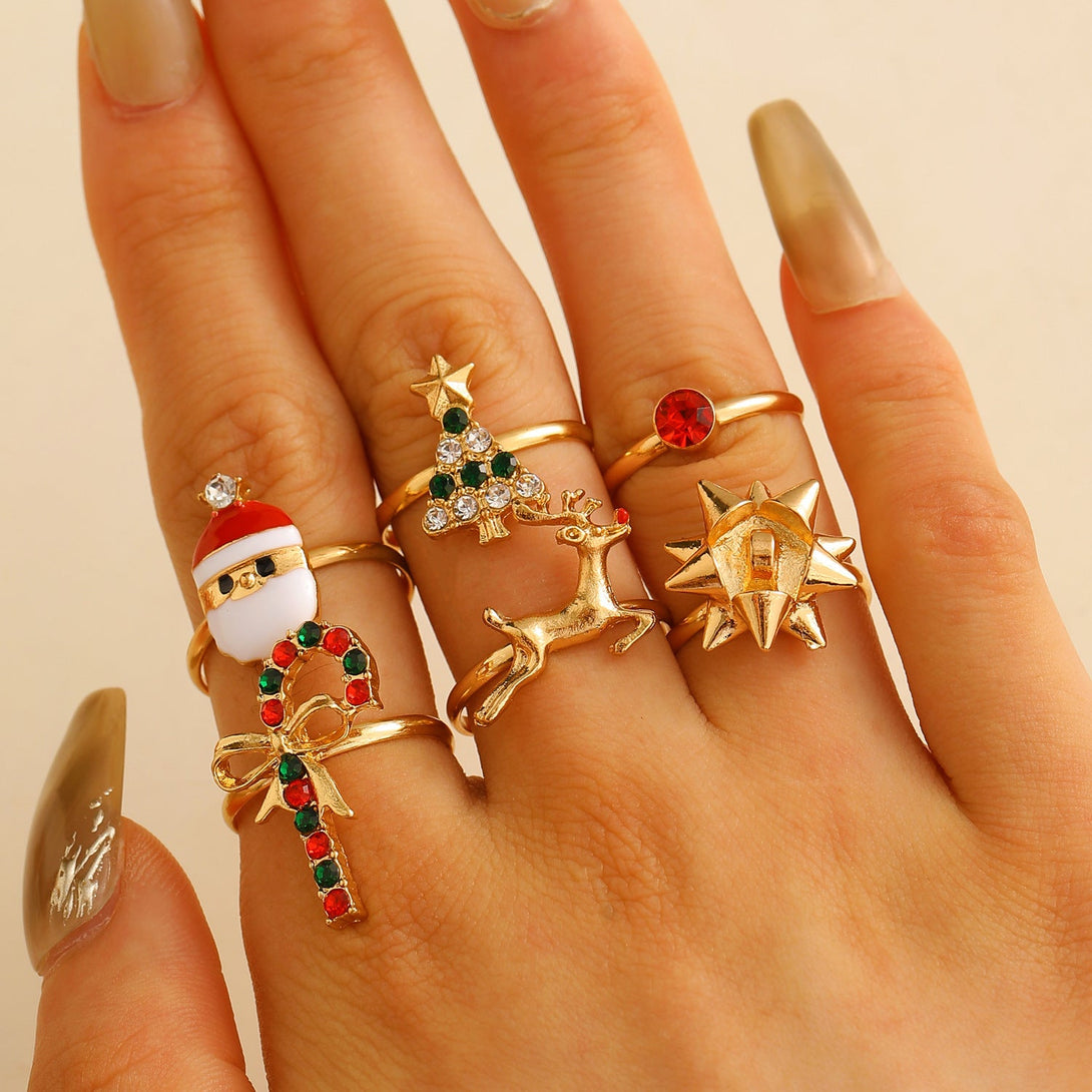 6pcs Santa Claus Christmas Tree Elk Rings - jewel nook