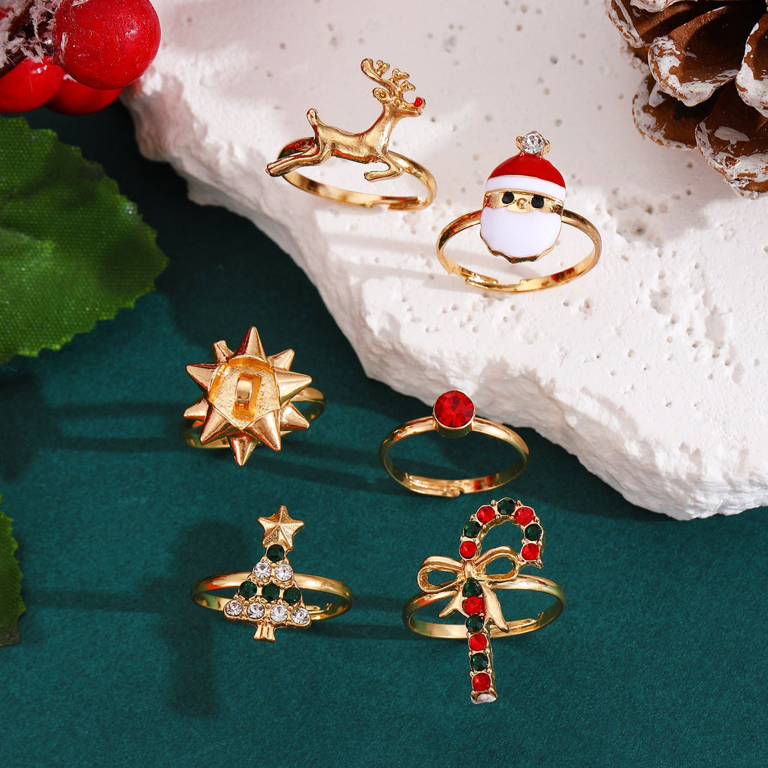 6pcs Santa Claus Christmas Tree Elk Rings - jewel nook