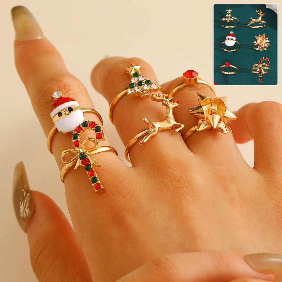 6pcs Santa Claus Christmas Tree Elk Rings - jewel nook