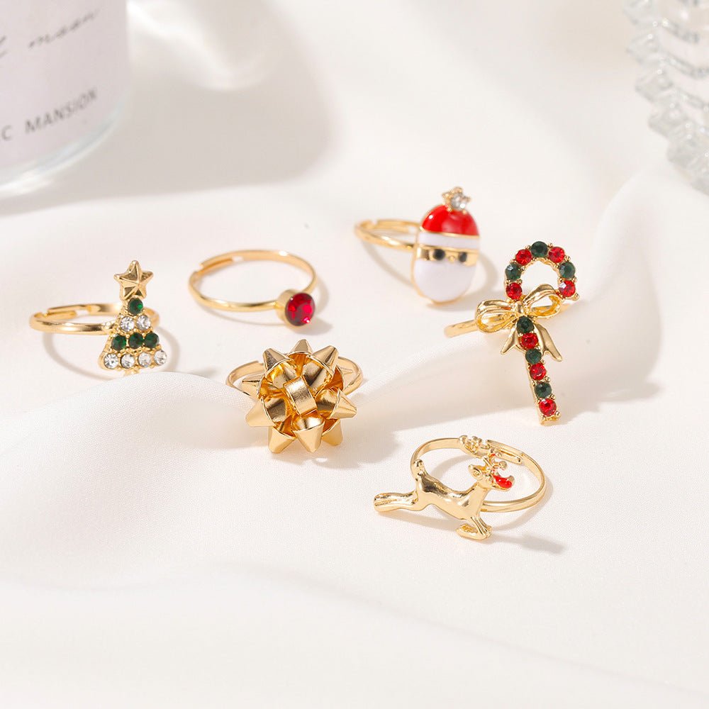 6pcs Santa Claus Christmas Tree Elk Rings - jewel nook