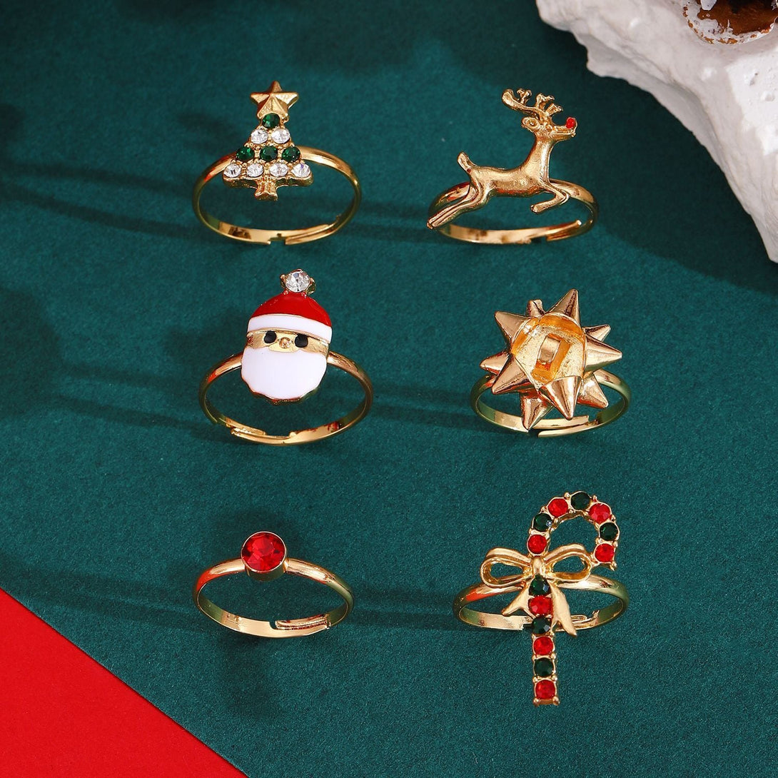 6pcs Santa Claus Christmas Tree Elk Rings - jewel nook