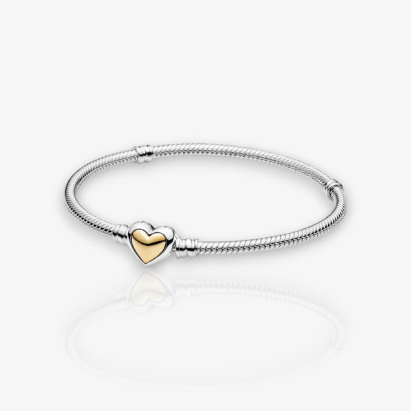 Domed Golden Heart Clasp Snake Chain Bracelet