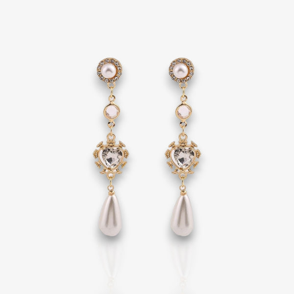 Pearl Earrings Love Rhinestones Long