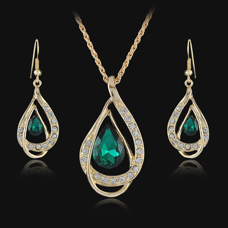 Double Drop Crystal Set Necklace Earrings - jewel nook