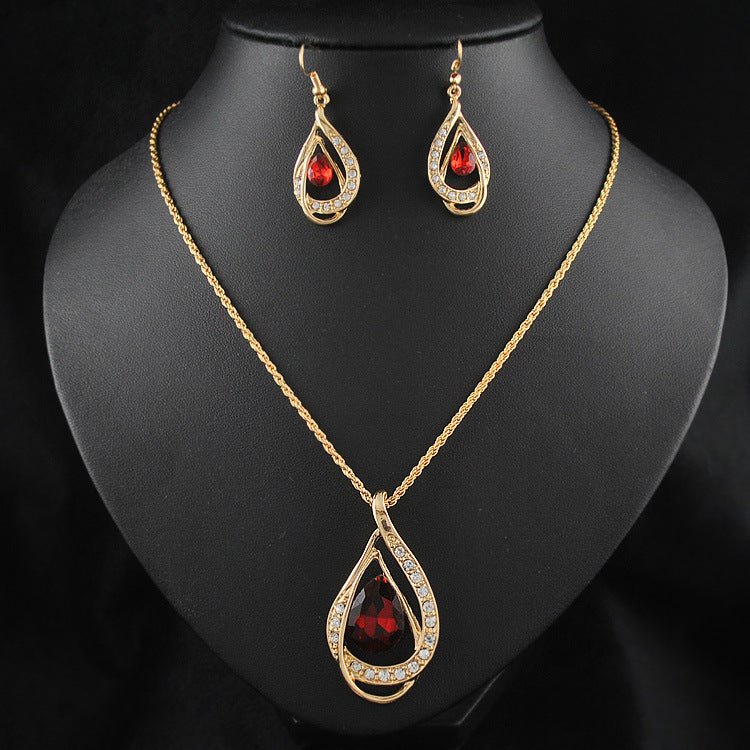 Double Drop Crystal Set Necklace Earrings - jewel nook