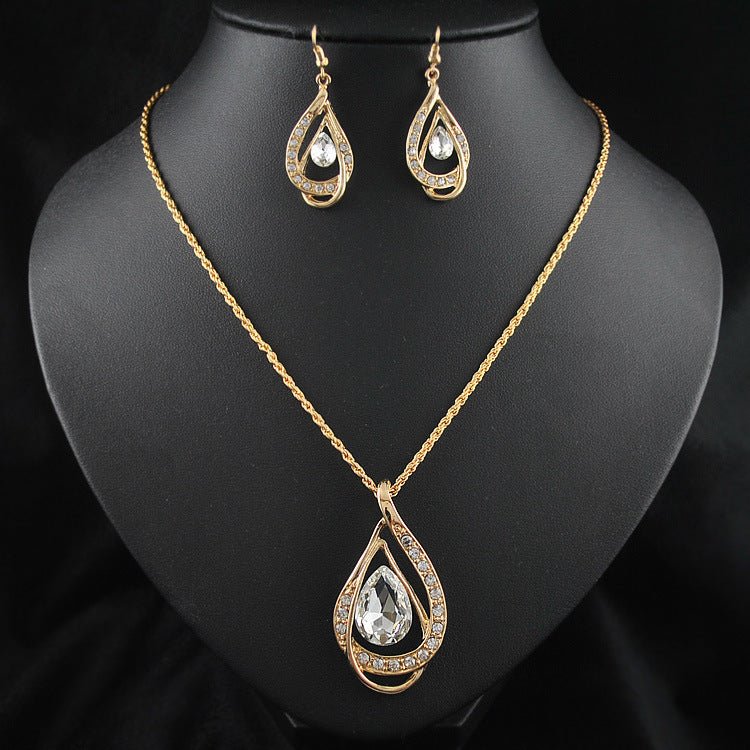 Double Drop Crystal Set Necklace Earrings - jewel nook