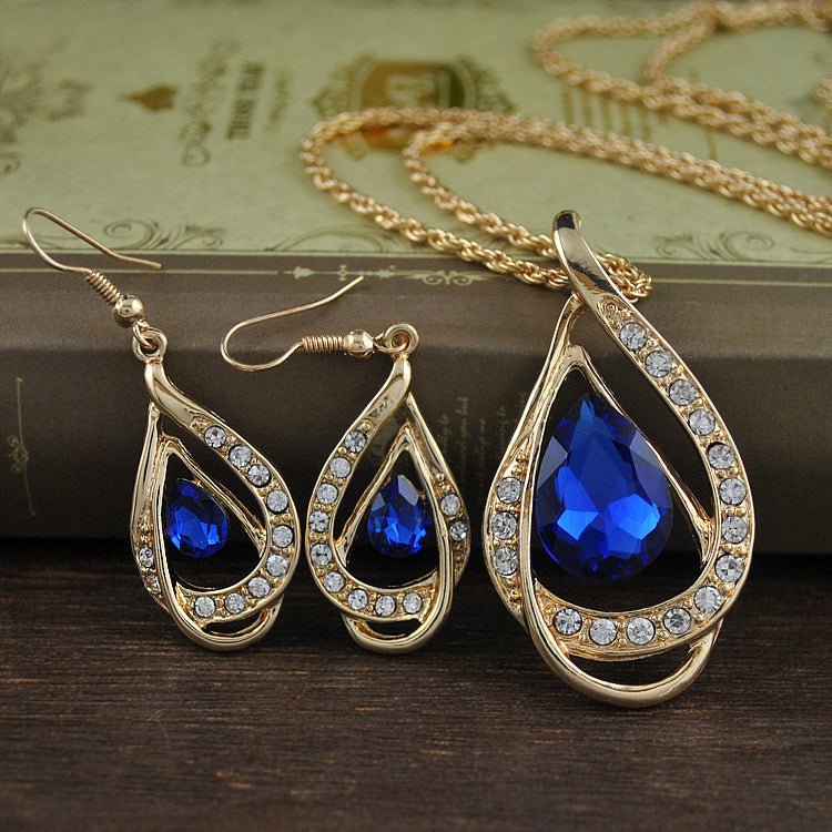 Double Drop Crystal Set Necklace Earrings - jewel nook