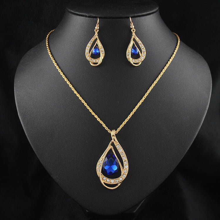 Double Drop Crystal Set Necklace Earrings - jewel nook