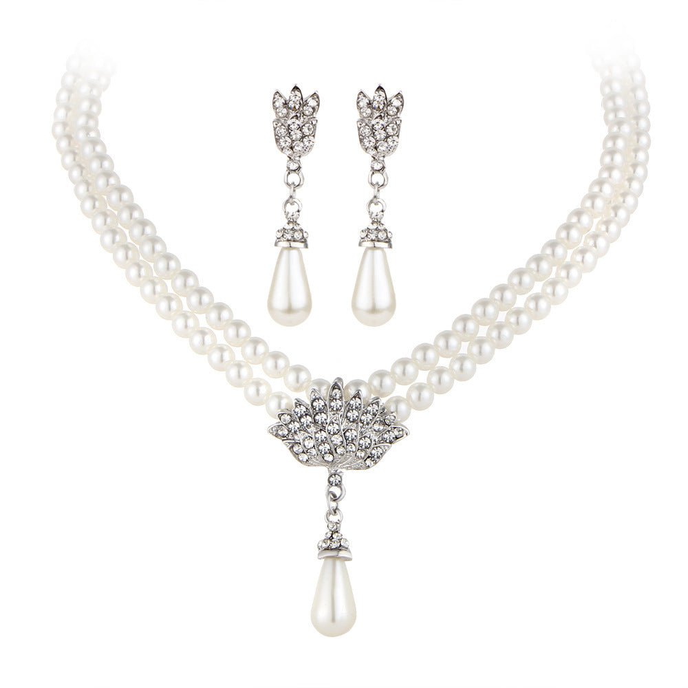 Pearl Crystal Diamond Short Clavicle Neck Necklace Set - jewel nook