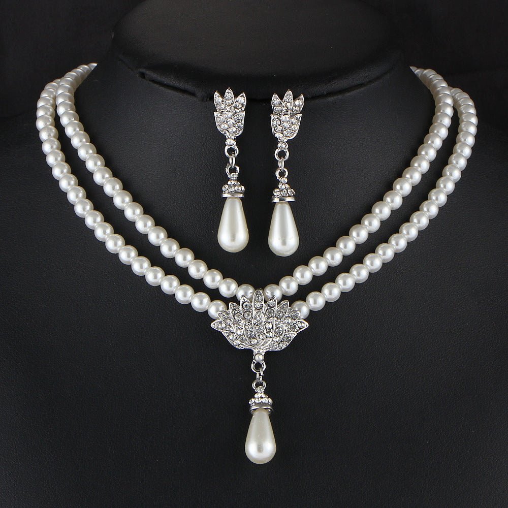 Pearl Crystal Diamond Short Clavicle Neck Necklace Set - jewel nook